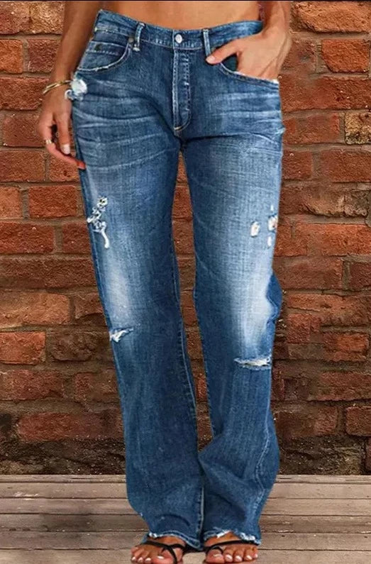 Casual Street Patchwork Ripped Straight Denim Jeans™